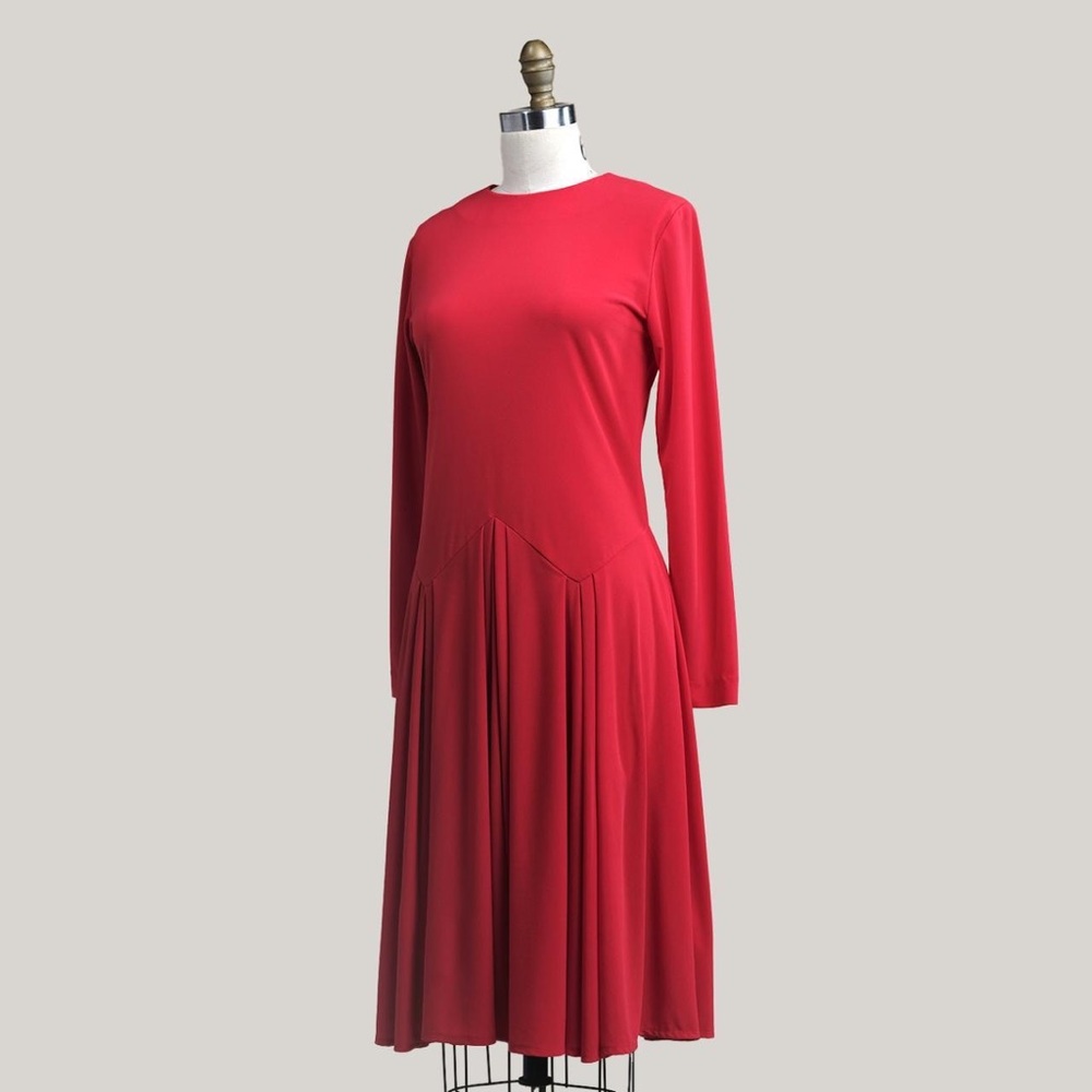 80s Red Pleated Waist Dress
